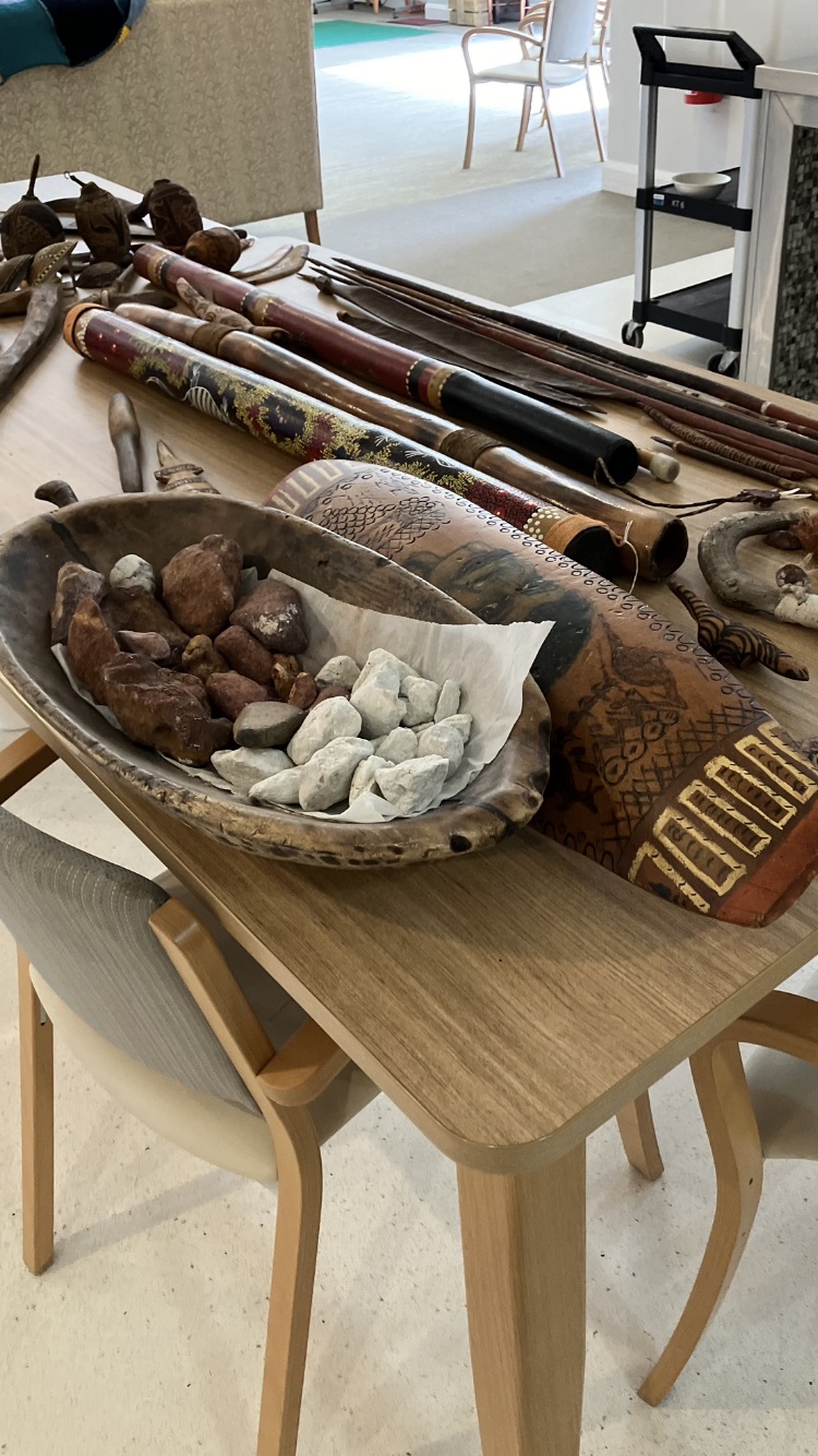 Aboriginal Artifacts displayed at NAIDOC week visit to Harbison Aged Care in Burradoo