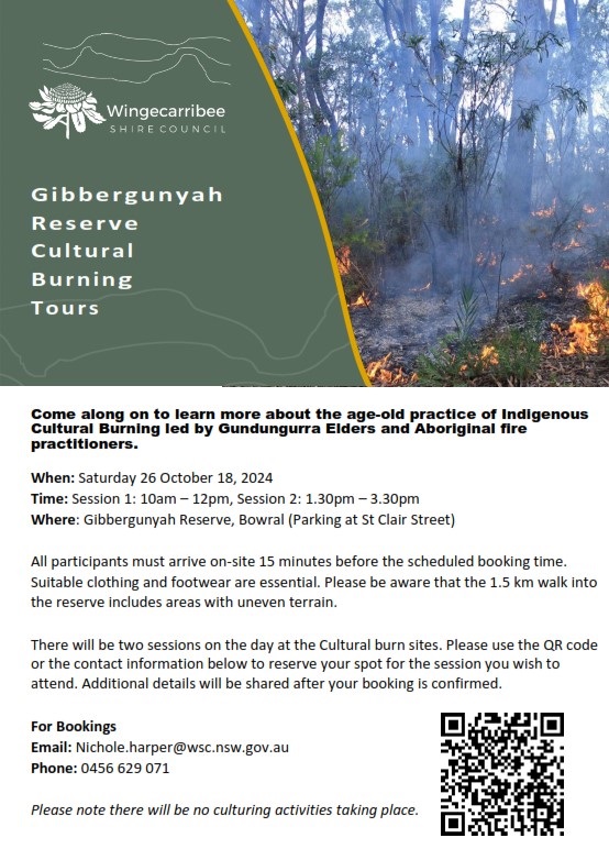 Image of Gibbergunyah Reserve Cultural Burning Tours Event Flyer held on Saturday 26 October 2024