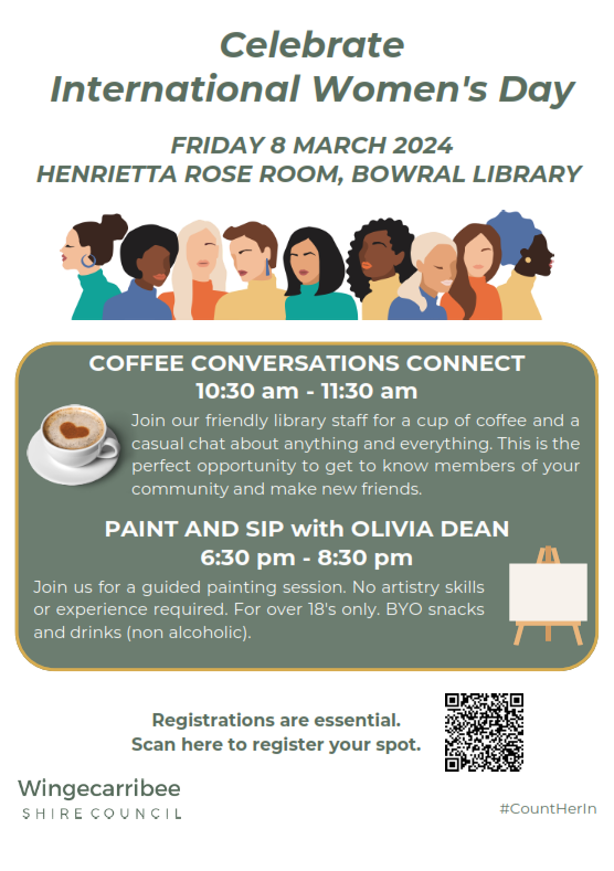 Image of Wingecarribee Library events for International Women's Day 2024