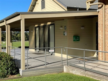 Defibrillator at entrance to Exeter Hall