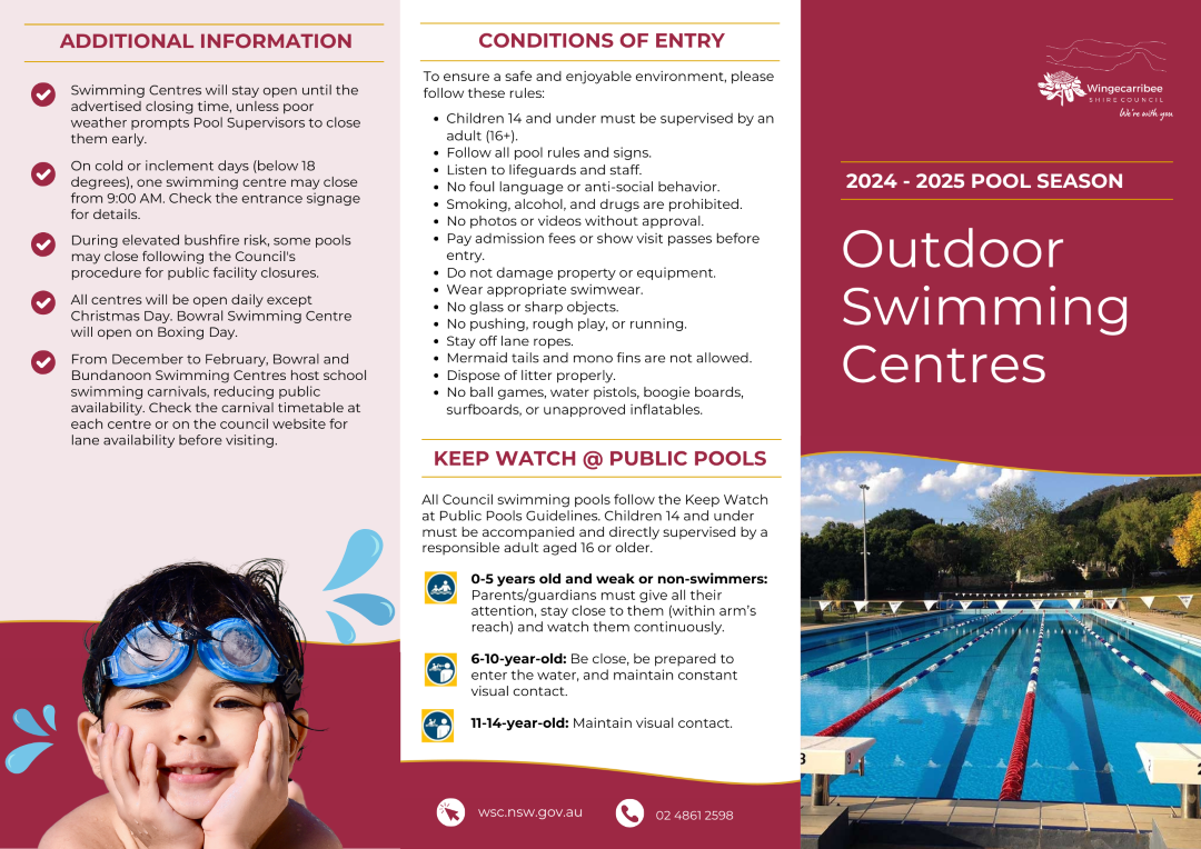 Front cover of Wingecarribee Shire Council Pool Season Brochure 2024-25