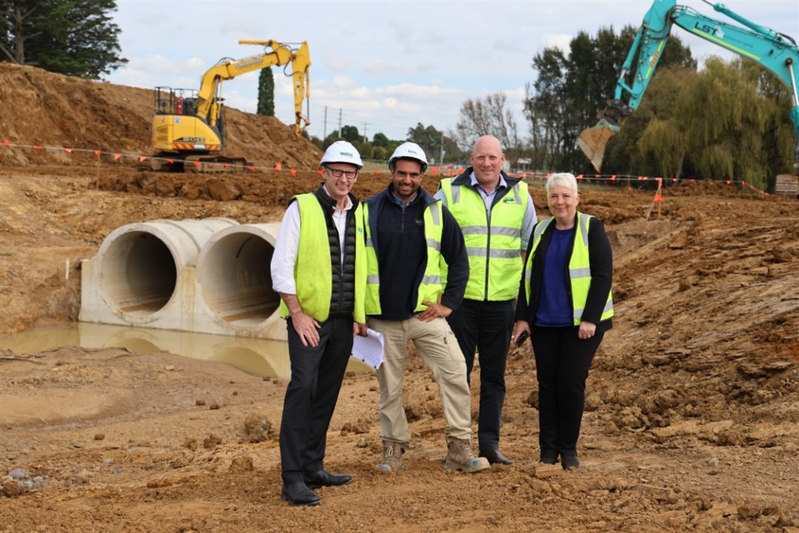 Hon Stephen Jones M,P Member for Whitlam, Matt Grieco - Site Engineer for Western Earth Moving (Principial Contractor),  Mark Watling, WSC and Karin Targa, WSC