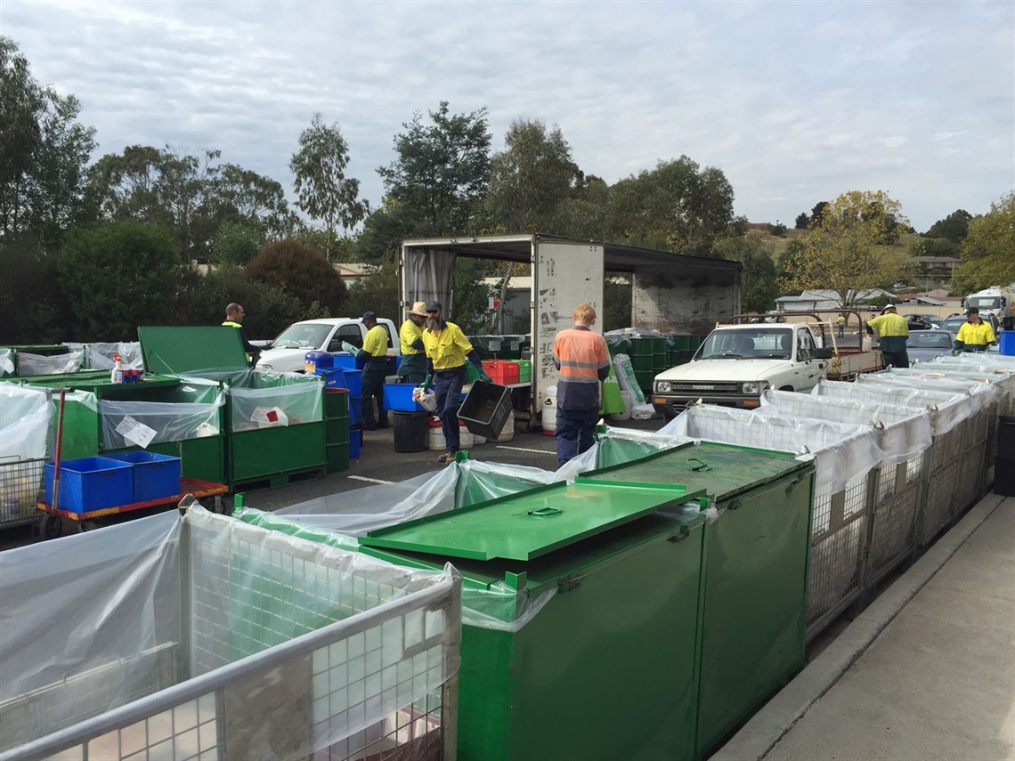 Photo of Recycling Centre with the words Chemical CleanOut Day Cancelled