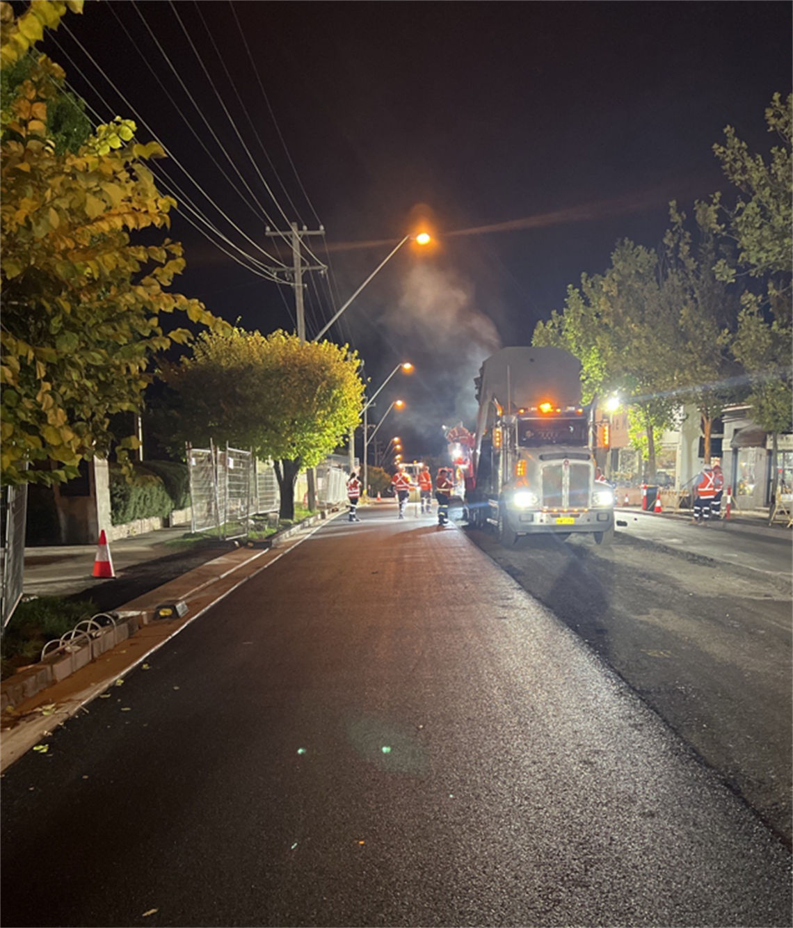 After hours bitumen paving on Station Street