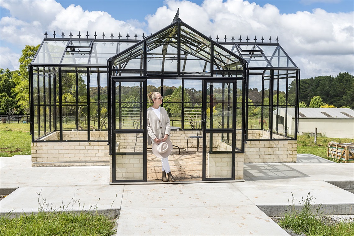 Woman looking into distance at building site