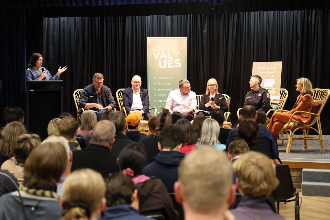 Panellist talking on the stage in front of the audience