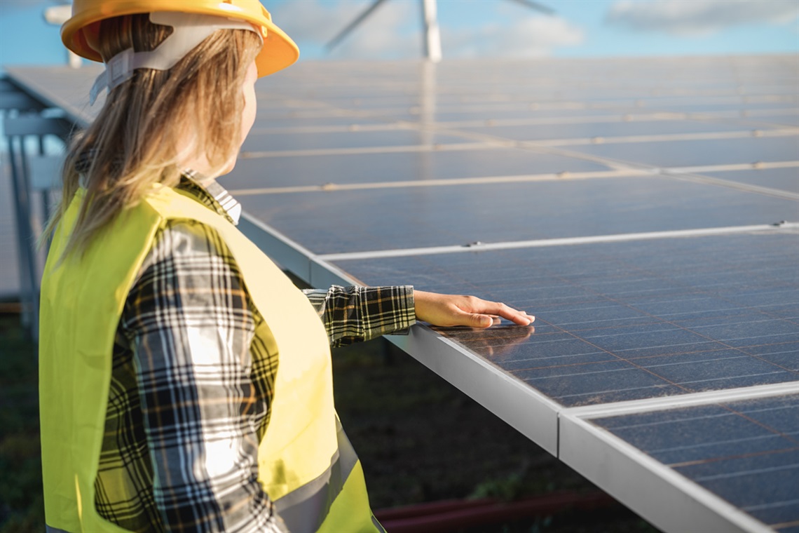 Person standing near solar panels