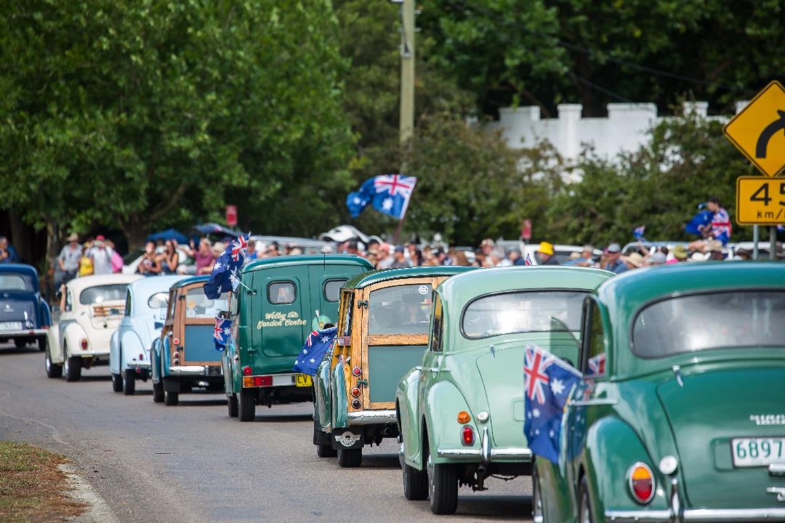 Photograph by Neil Fenelon of back of vintage cars lined up as part of Australia Day Grand Parade 