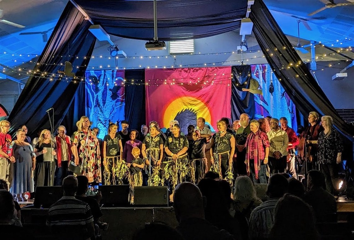 Image taken at previous Bundanoon Folk Festival performers on a stage