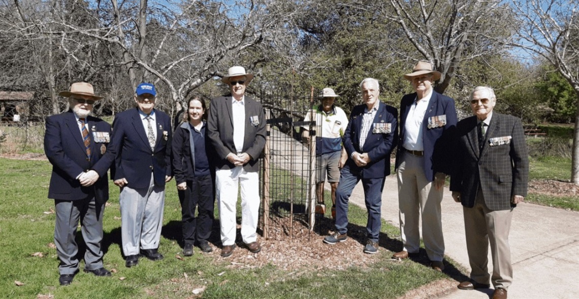 Image taken of Vietnam Veterans and Council staff assisting with Tree Planting at Cherry Tree Walk in Bowral