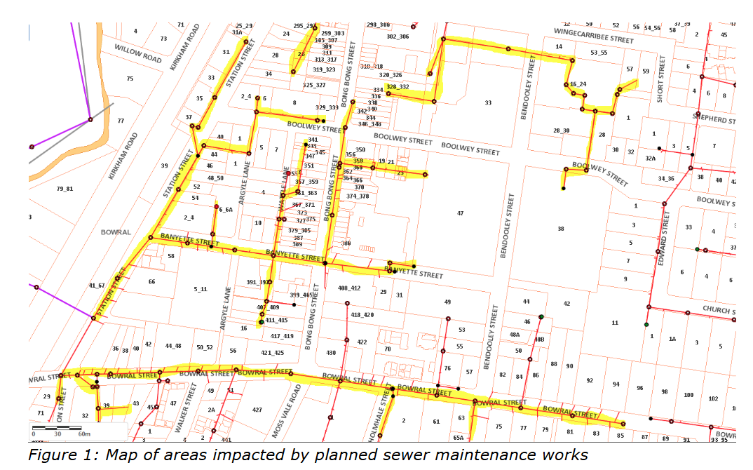 Wastewater Network CCTV Survey Map of impacted areas for sewer maintenance works in Bowral.png