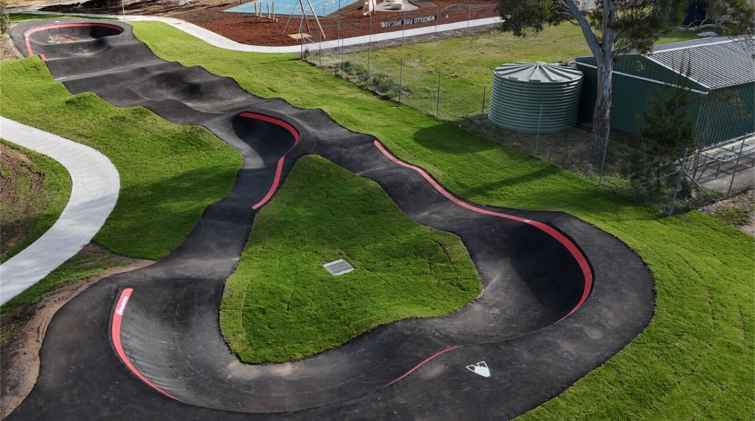 Aerial image of the Casburn Park Wingello Pump Track